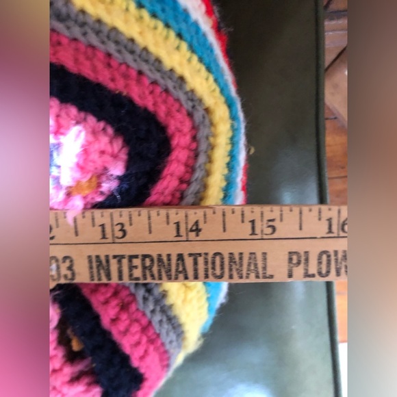 Vtg Hand Knit Multicolour Pouf Pillow - Picture 11 of 14